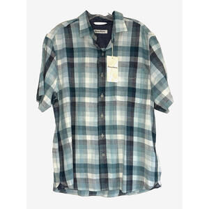 Tommy Bahama Men's Short Sleeve Cotton Button Up Blue Plaid Shirt Sz M NWT